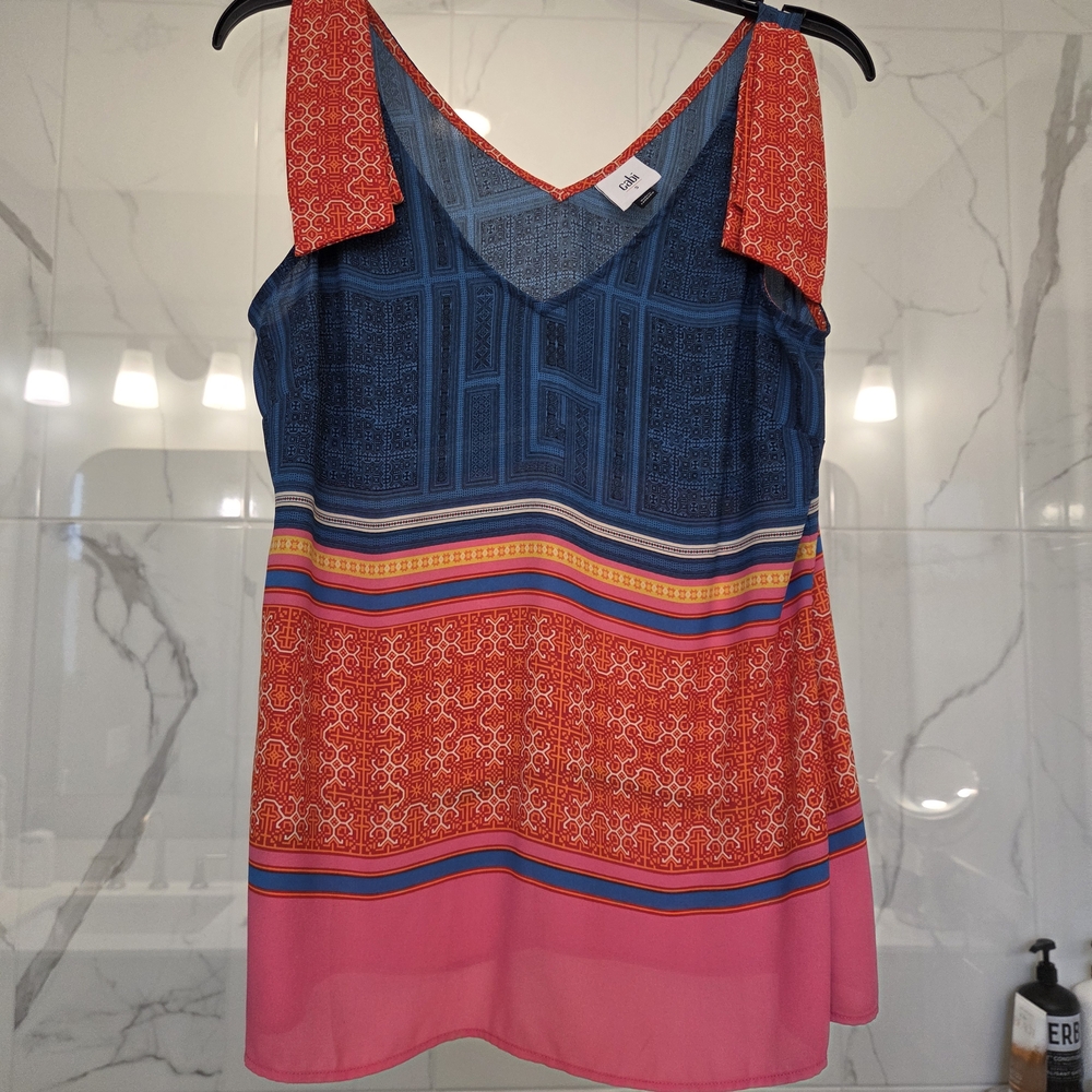 CAbi Red and Blue Patterned Tank Top